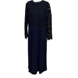 Eloquii navy blue lace and pleated maxi evening dress Size 18